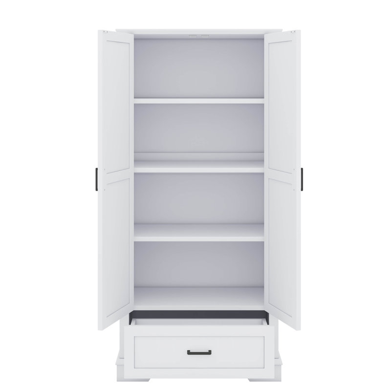 Grande armoire de rangement autoportante avec deux portes, un tiroir et une tablette réglable