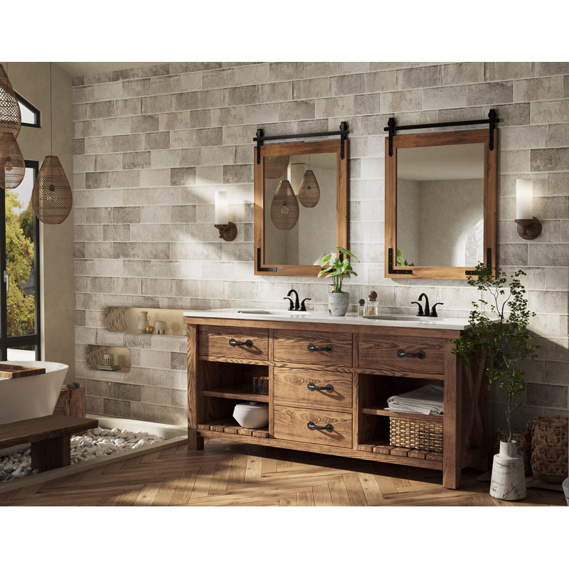 Miroir décoratif Brunilda Rustic Farmhouse, 30 po x 22 po, Brun