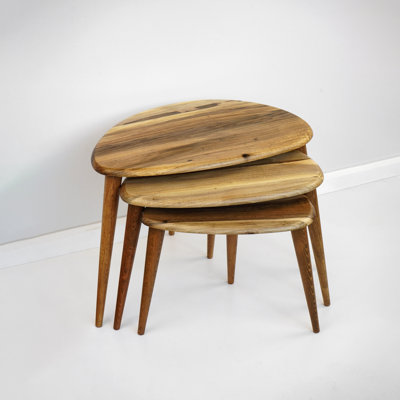 Solid Wood Nesting Coffee Table Set of 3, Modern Round Stackable Side Tables for Living Room
