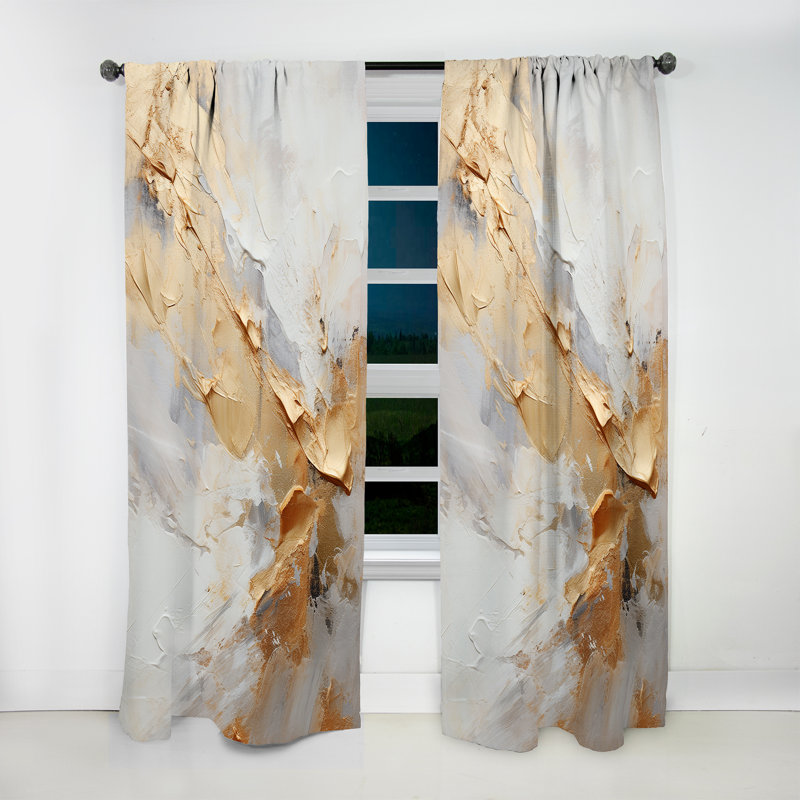 Beige And Gold Glacier Stone Simplicity III - Shapes Abstract Velvet Room Darkening Curtain - 1 Panels, 52" W x 120" L