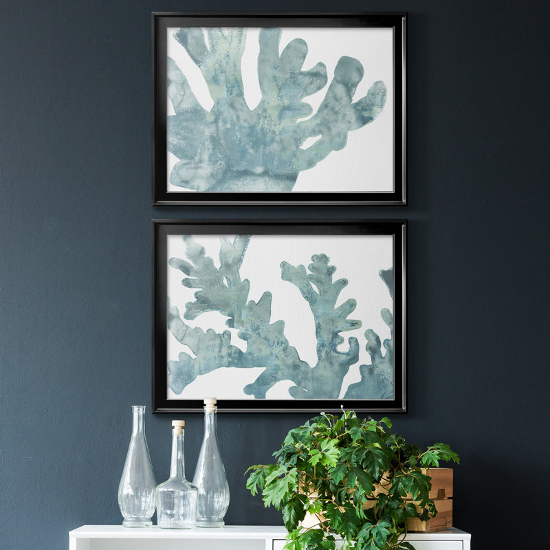 " Blue Macro Coral I " 2 - Pieces, Black, 30.5" H x 45" W x 1" D