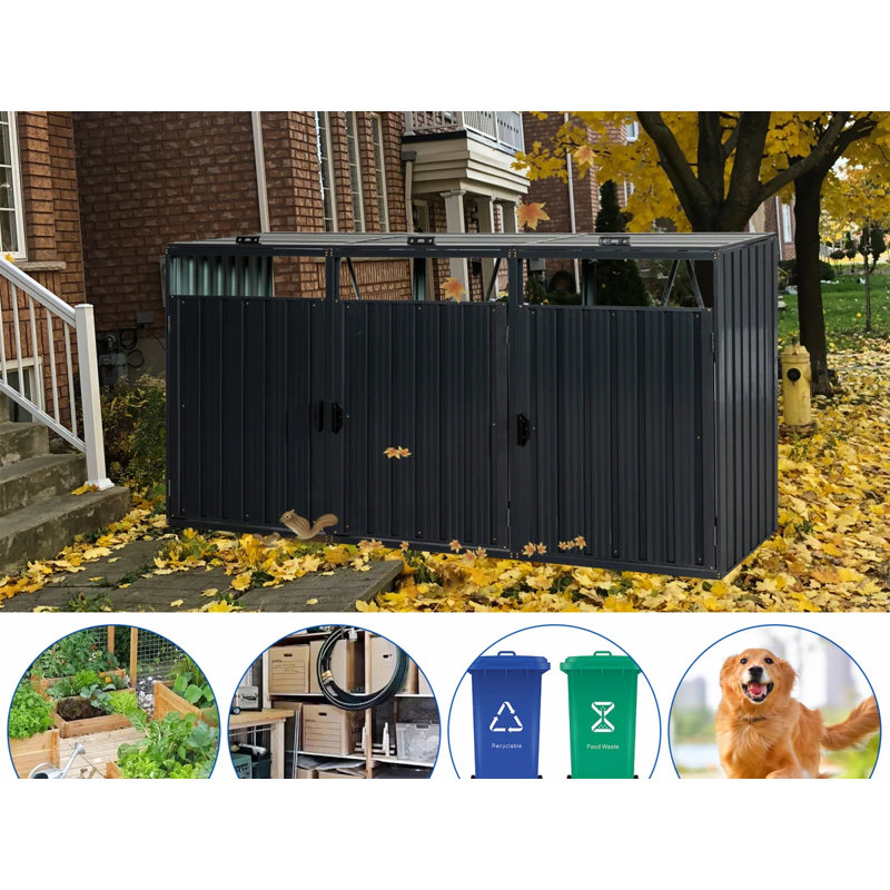 8 ft. W x 3 ft. D Metal Horizontal Garbage Shed