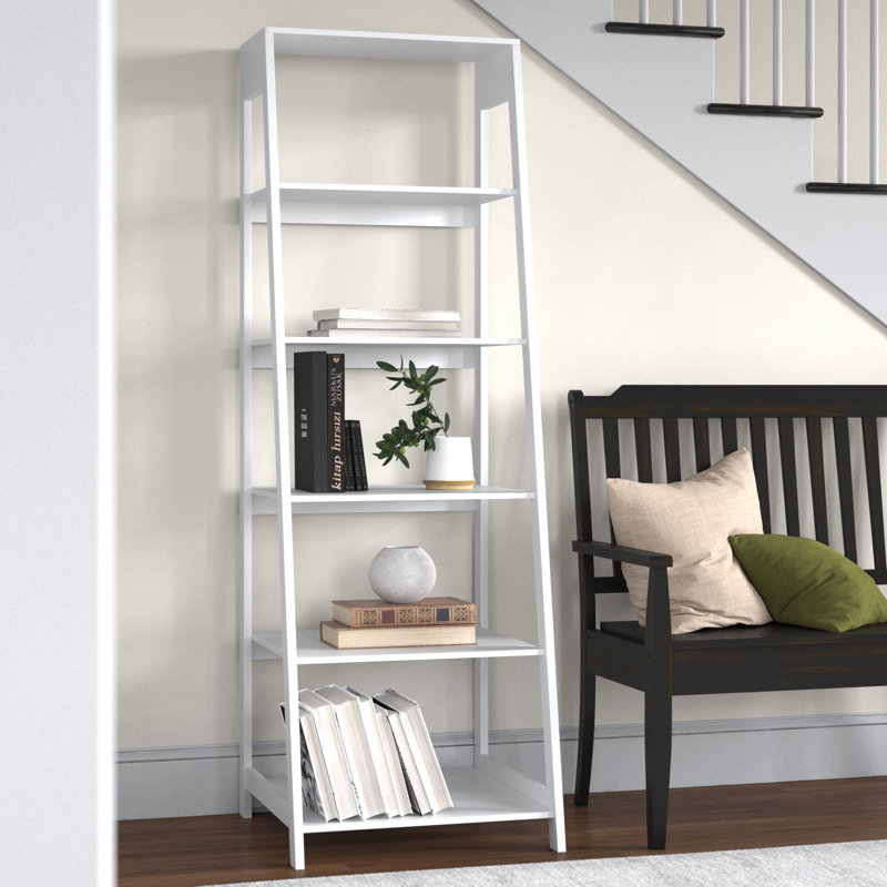 Lavish Home 23.5"L x 16.5"W x 71"H Freestanding 5-Tier Wood Ladder Bookshelf, White, White