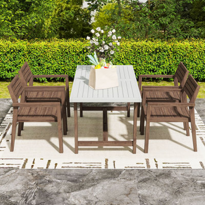 Ensemble de salle à manger 5 pièces en bois d'acacia avec trou pour parasol et chaises pour la cour, le balcon ou la piscine