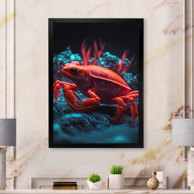 Crabe rouge Kayelyn dans des tons de noir et de bleu I - reproduction sur toile