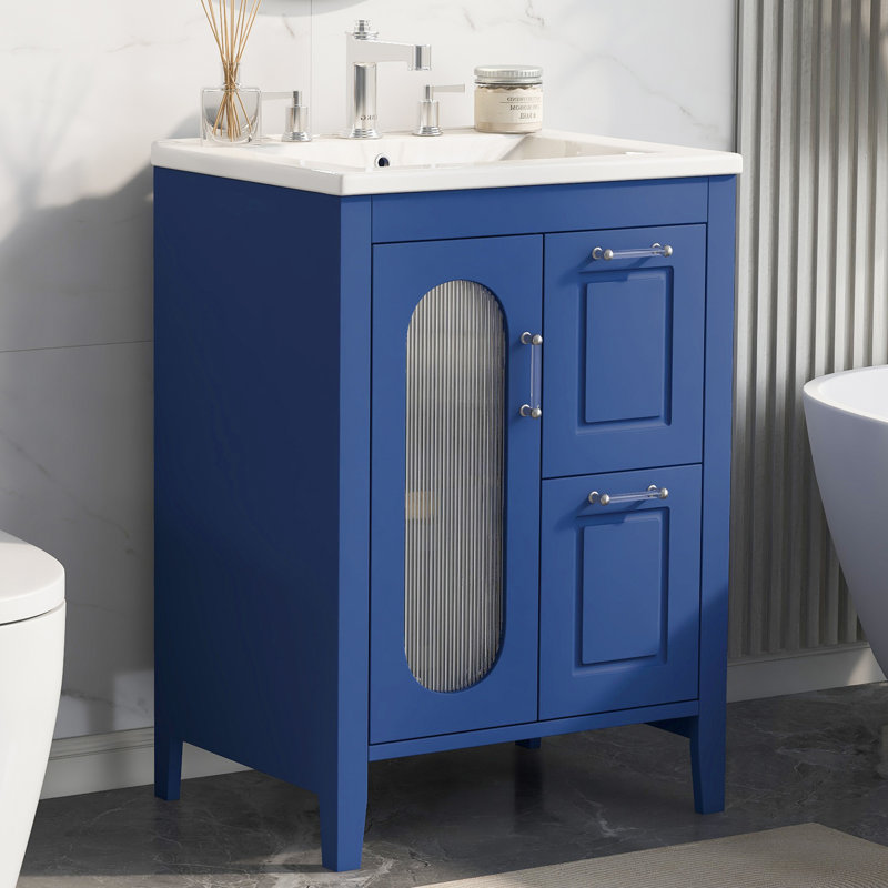 Meuble-lavabo simple 24 po avec comptoir en céramique 24 po, Bleu