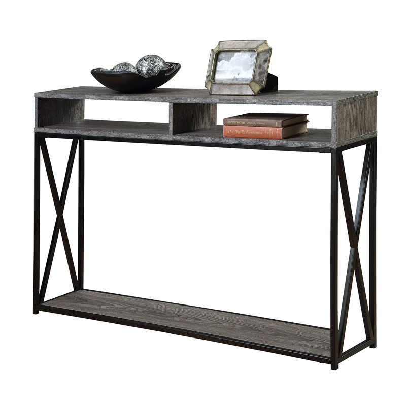 Ariyana 47.25'' Console Table, Weathered Gray Top/Black Base
