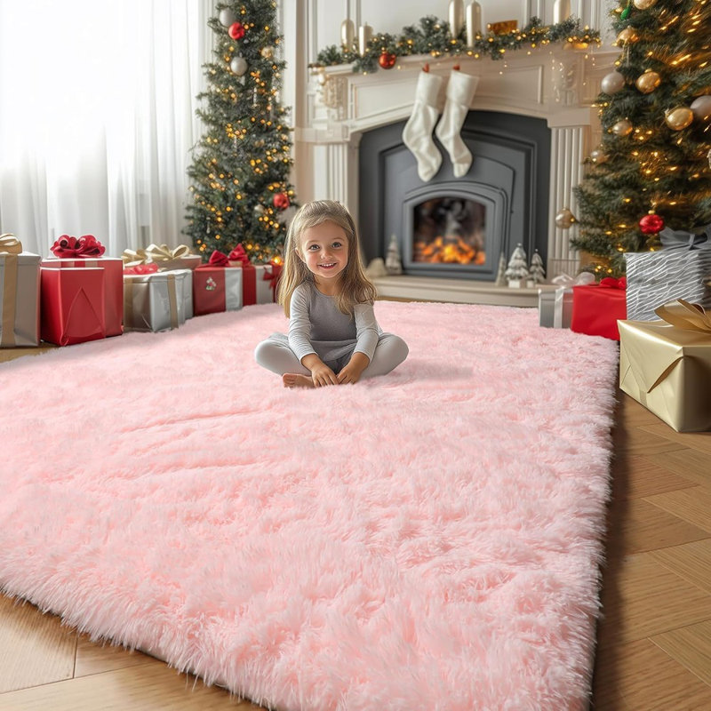 Pink Area Rugs For Bedroom Girls, Living Room Decor, Fluffy Fuzzy Shag Rug 4X6 For Room, Soft Cute Indoor Floor Carpet For Baby, Teen, Nursery, Preppy Dorm, Playroom, Plush Aesthetic Bedside Rug