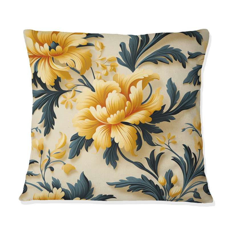 Coussin décoratif en polyester floral, H 16 po x l 16 po