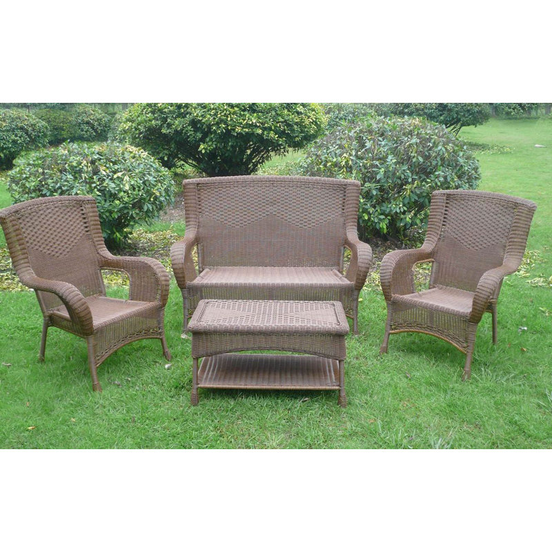 Hanish 4 - Person Patio Conversation Set, Antique Pecan
