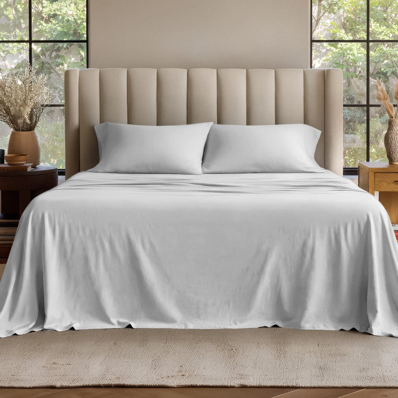 Organic Cotton Jersey Sheet Set, Split King Sheet Set+2 Fitted Sheet +2 Pillowcases, Cloud Gray