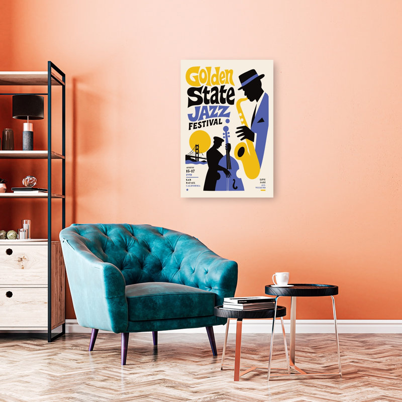 «Golden State Jazz Retro Vintage Architecture», reproduction d'art murale, H 36 po x l 24 po