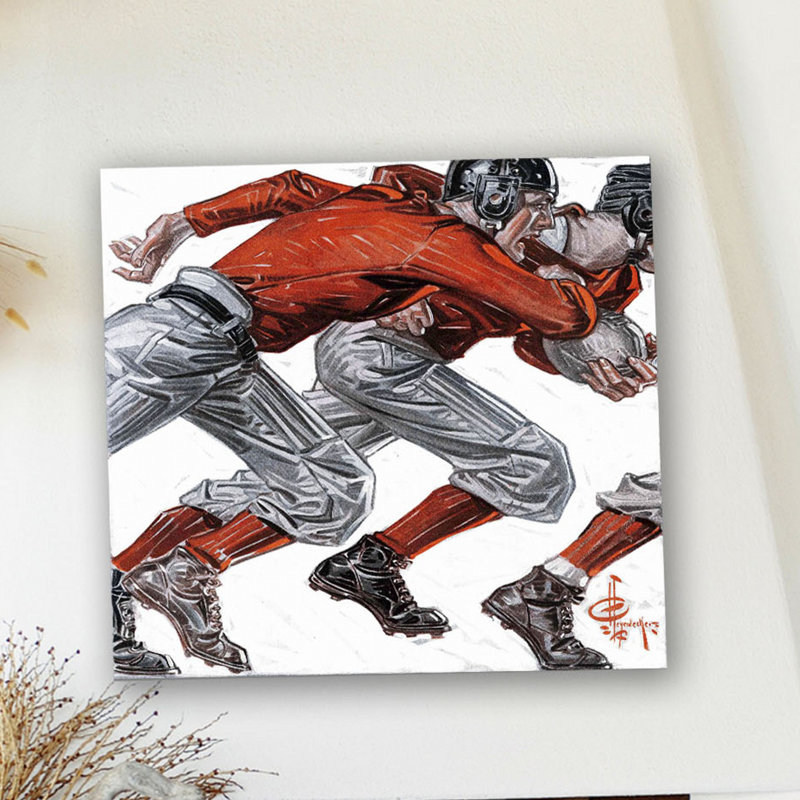 « football joueurs » par j.c. leyendecker, reproduction d’art sur toile tendue, H 18 po x l 18 po x P 1,5 po