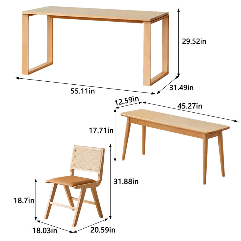 Long table work table Solid wood large board table, 29.52"H x 55.11"L x 31.49"W