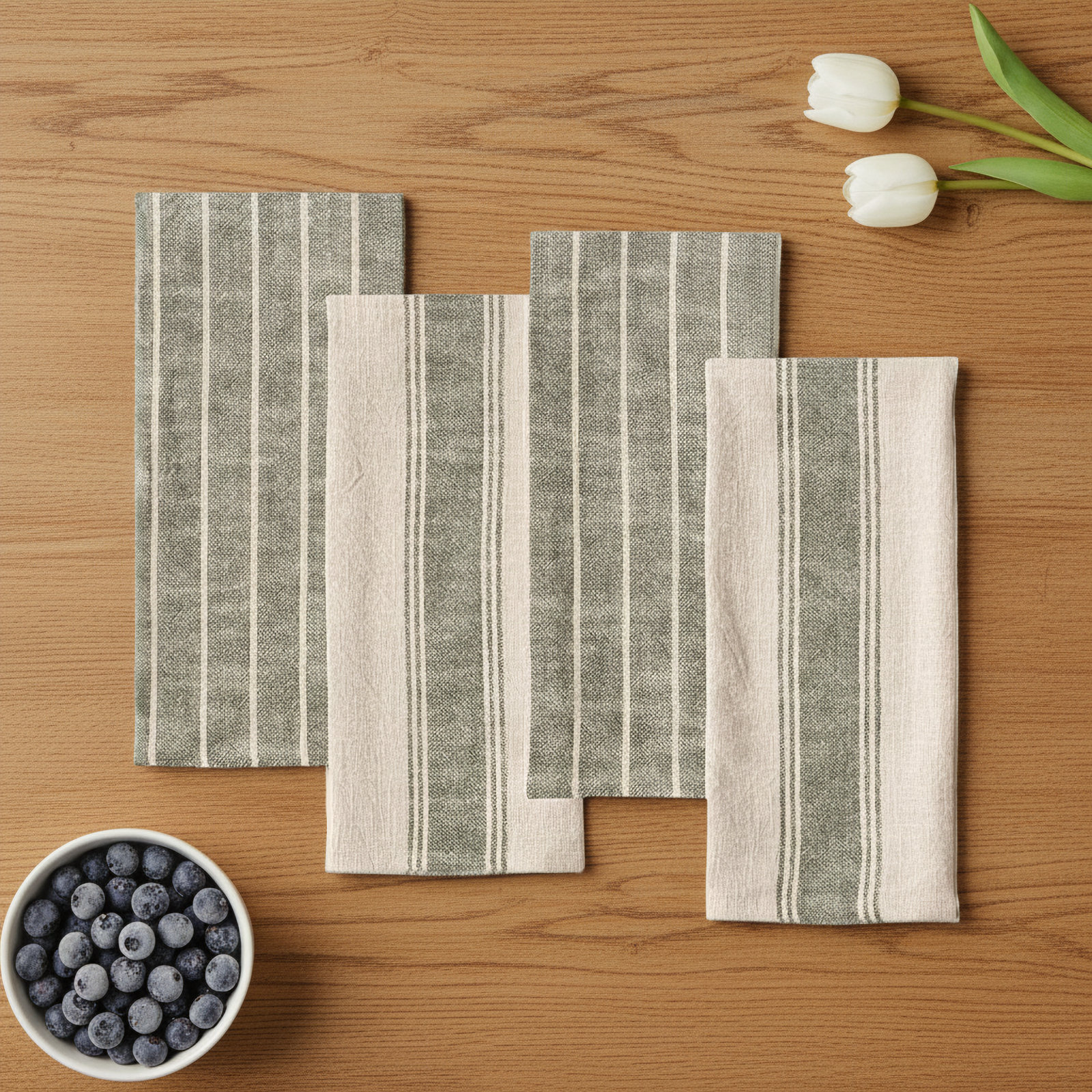 4 Piece Monaco Slubbed Tea Towel Set, Olive