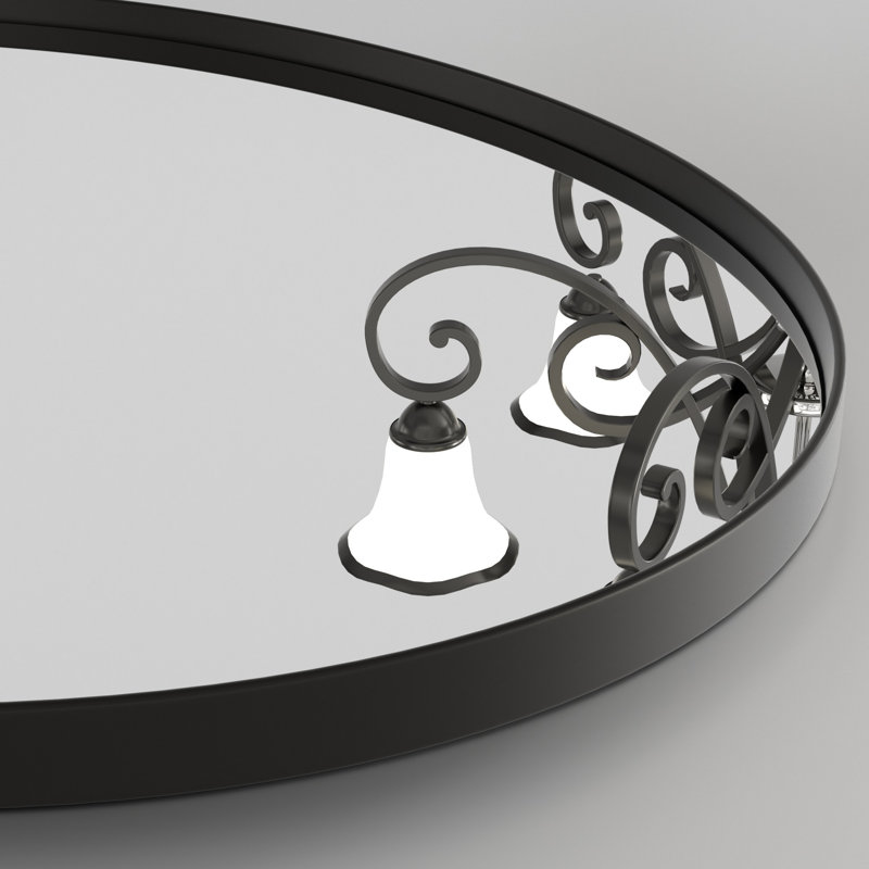 Alauni Metal Round Wall Mirror,Decorative Mirror for Bathroom,Entryway,Hallway , Black, 24" x 24"