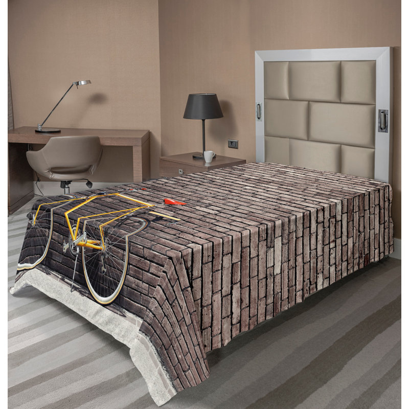Ambesonne Vintage Top Flat Sheet Retro Bicycle on Wall Grey Yellow Red, Twin Flat Sheet