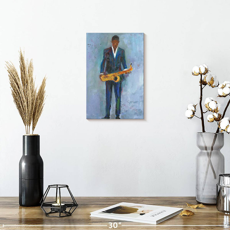 Abarca Sax In A Blue Suit, 12" H x 8" W