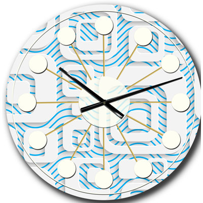 Horloge murale 3D blanche et bleue I - Mid-Century