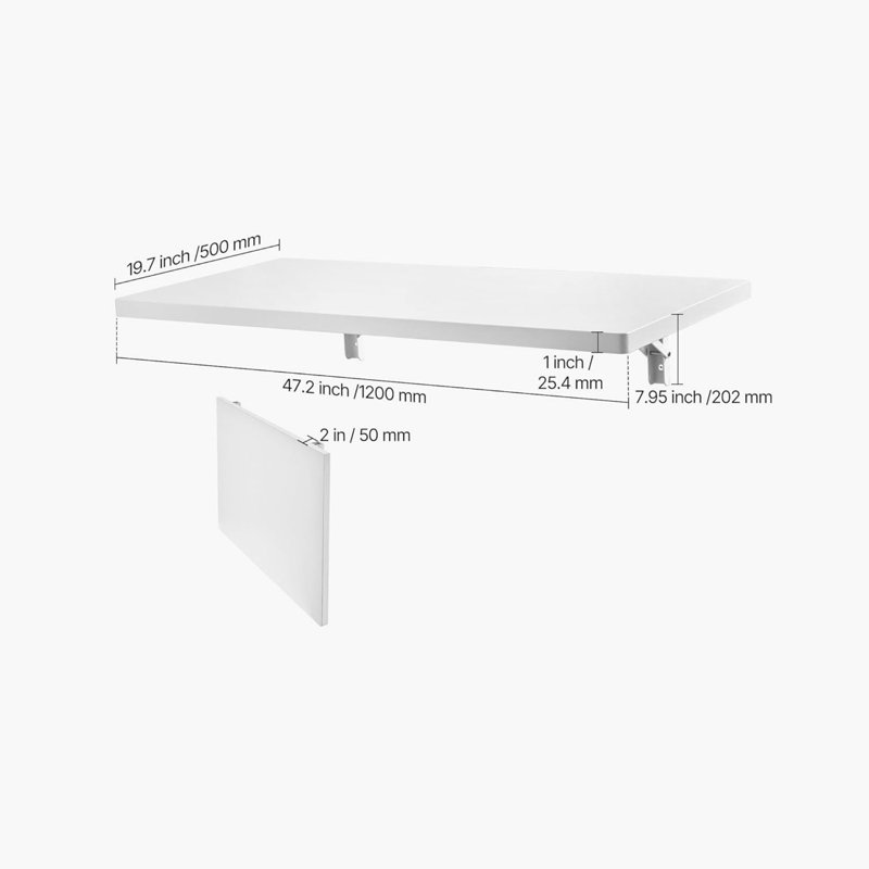 White Wall Mounted Folding 47.2 x 19.7 inches Wall Mount Floating Desk with Iron Bracket