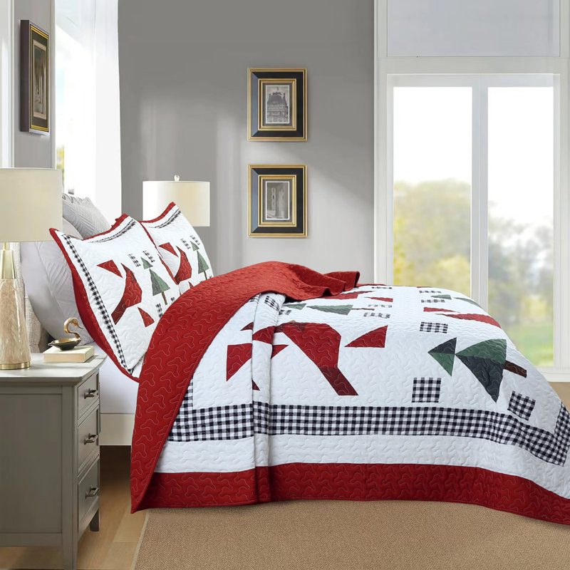 Red and White Reversible Kids Queen Bedspread Set
