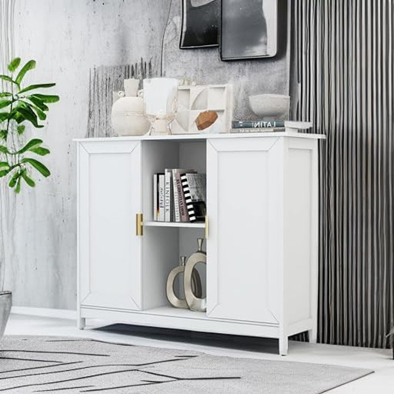 Buffet étroit blanc, crédence avec portes d'entrée, Blanc