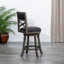 Tabouret pivotant à dossier en X de 24 po de hauteur comptoir, siège en tissu gris vieilli-222915874-222915875