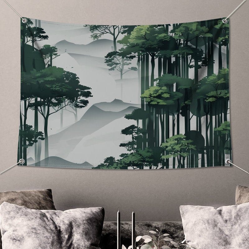 Tapisserie murale «Dense Forest Silhouette», 50 po H x 60 po L avec 4 œillets
