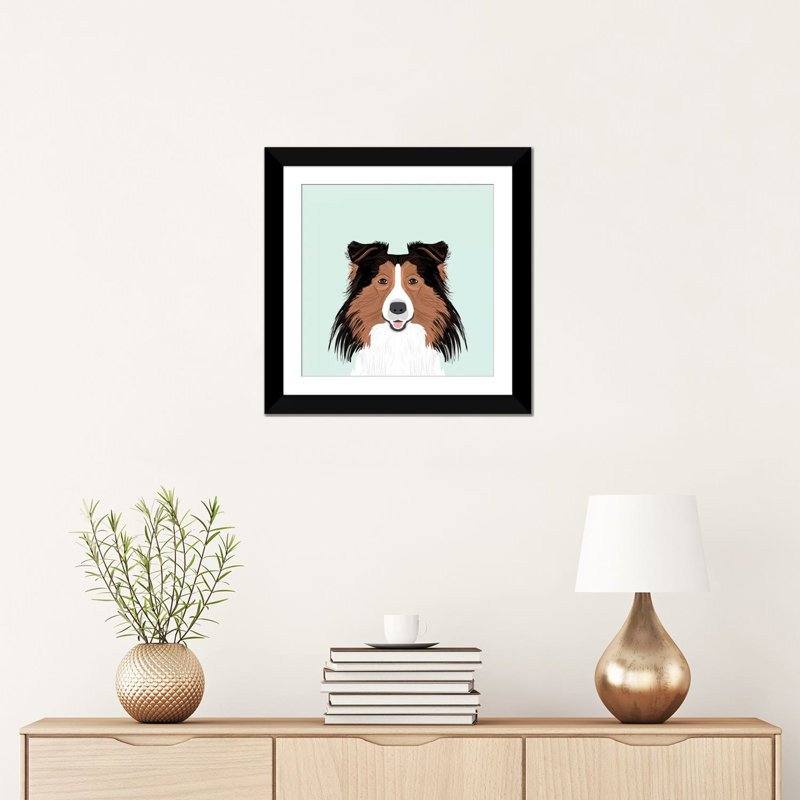 Shetland berger, impression sur toile tendue, H 16 po x l 16 po x P 1 po, Papier d'art encadré noir, Blanc