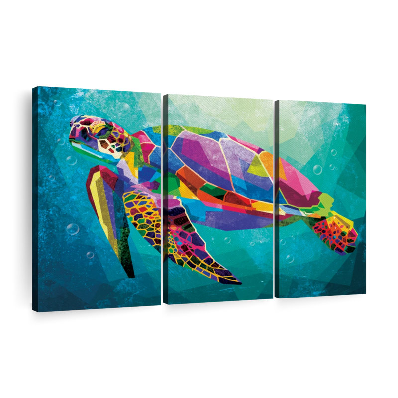 Tortue arc-en-ciel géométrique 3 pièces, H 48 po x l 74 po x P 1,25 po