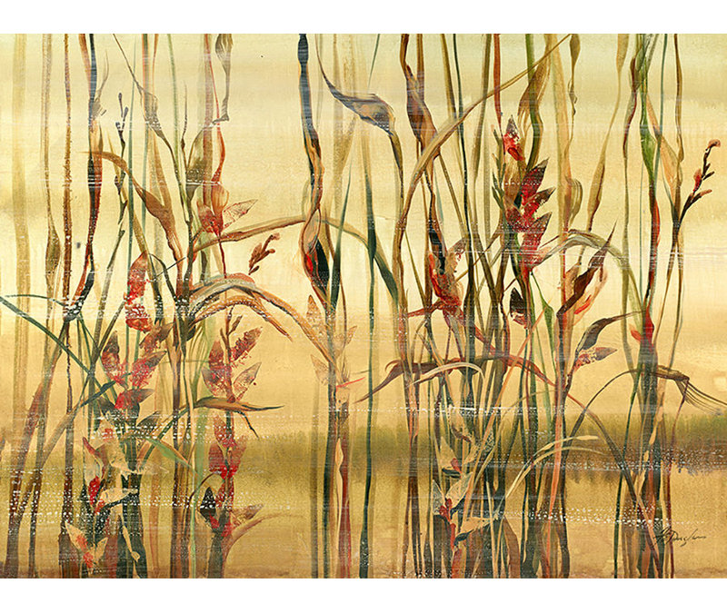 River Reeds II - Peinture, Gel coupé au couteau, H 30 po x l 40 po x P 1,5 po