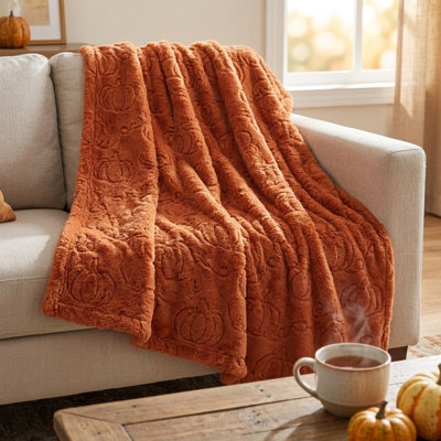 Fall Pumpkin Faux Fur Throw Blanket for Couch and Bed