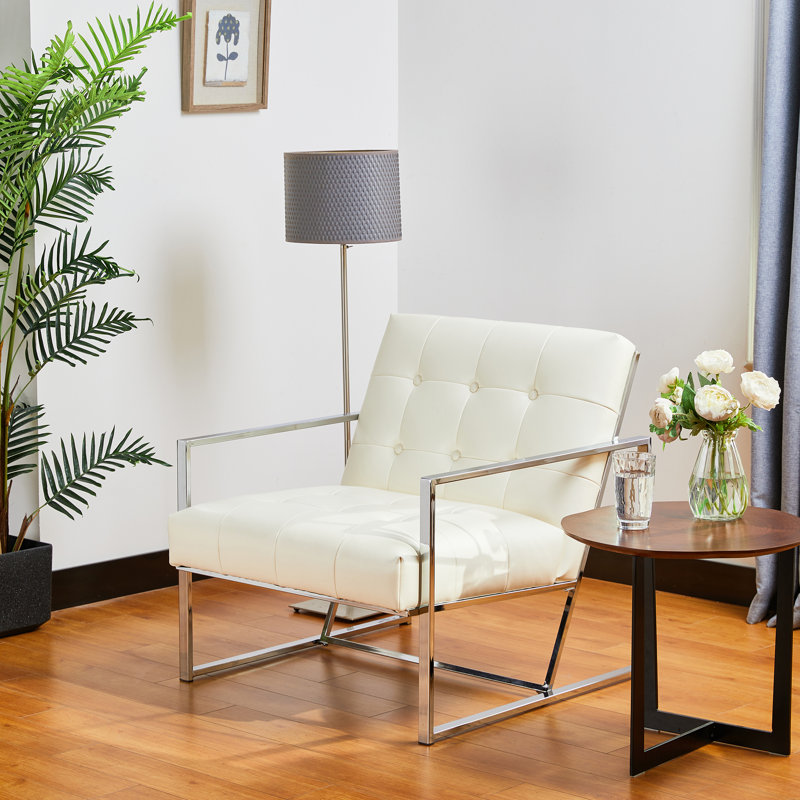 Siebo 30'' Wide Tufted Cream Armchair, Cream Faux Leather