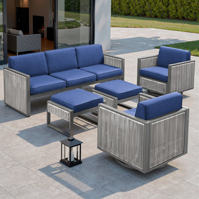 Trinie Outdoor 5-Piece PE Wicker Patio Set With Ottomans And Cushions