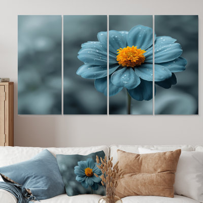 «Blue Grey Natures Marigold Photo» - ensemble de salon d'art mural souci