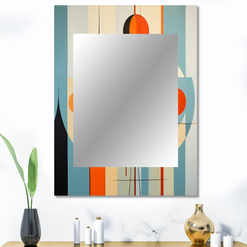 Serendipity abstrait Mid-Century Geometrics III - miroir mural moderne Mid-Century, miroir décoratif bleu, impression d'art en métal