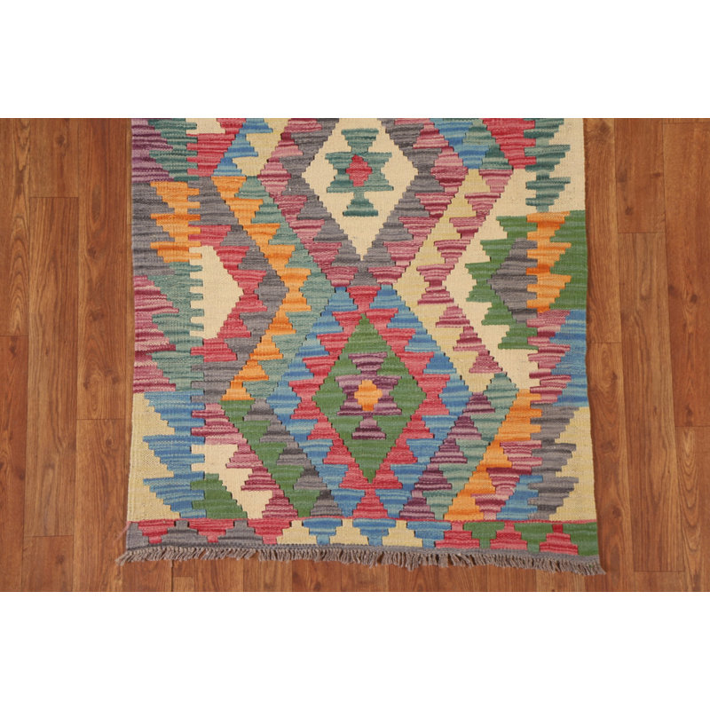 Tapis de couloir oriental réversible en laine Kilim 3 x 10