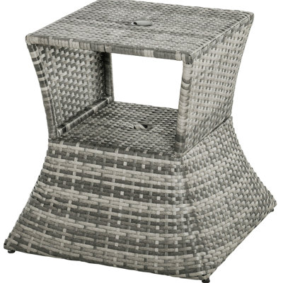 Rattan Wicker Side Table With Umbrella Hole And 2 Tier Storage Shelf by Dakota Fields