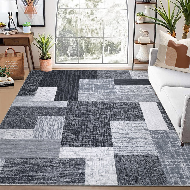 Tapis géométrique lavable à la machine lavable à la machine, Rectangle 5 pi x 7 pi