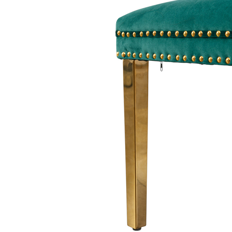 Tufted Velvet Wing Back Side Dining Chairs, Green, Mirror Gold