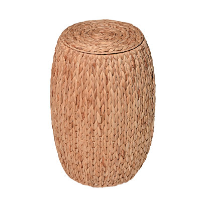 Colt 21.06" Coastal Bohemian Handwoven Hyacinth Barrel Storage Stool with Lid