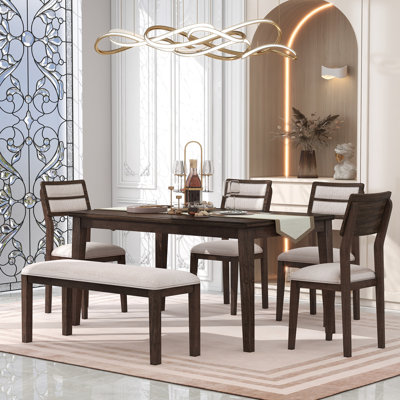 Classic and Traditional Style 6 - Piece Dining Set, Includes Dining Table, 4 Upholstered Chairs & Bench -  Red Barrel StudioÂ®, D6C3C93F1BE74ECBA63566FAA507DB0B