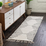 Tapis vert en coton tissé à plat à la main à motif géométrique Albertas