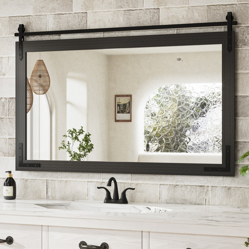 Solid Wood Rectangle Wall Mirror, 76.2cm x 55.9cm, Black