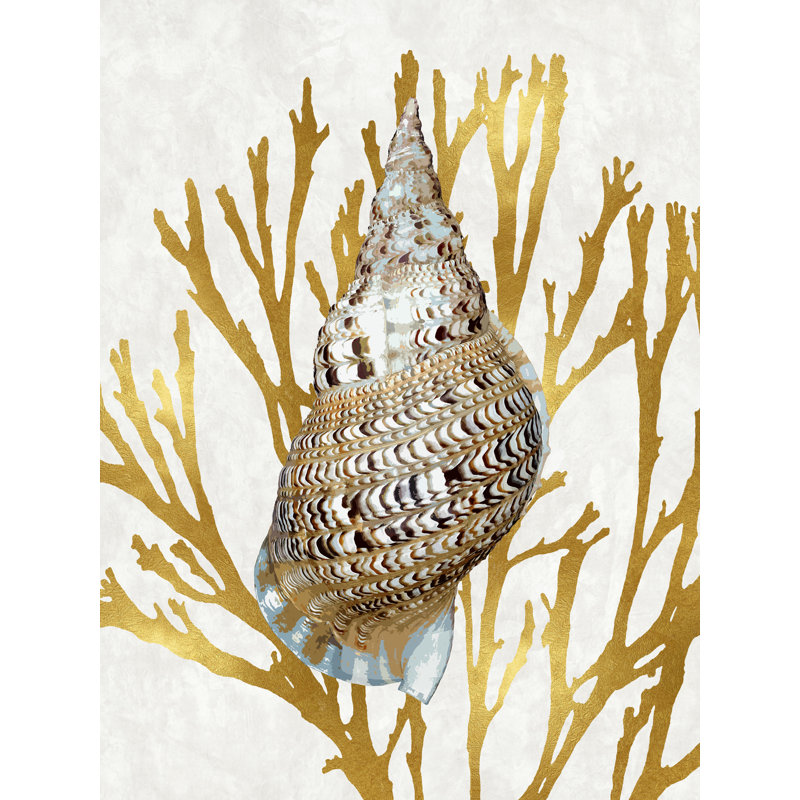 «Shell Coral Gold I» par Caroline Kelly - impression sur toile tendue, H 16 po x l 12 po