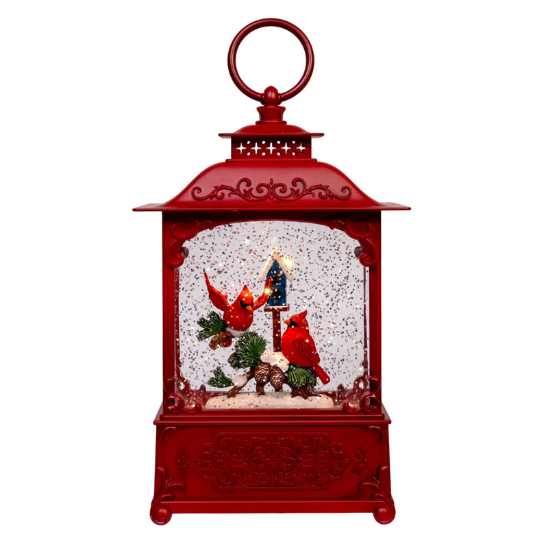 Lanterne à eau DEL Kurt Adler Cardinals sur branche d'arbre, 23 cm