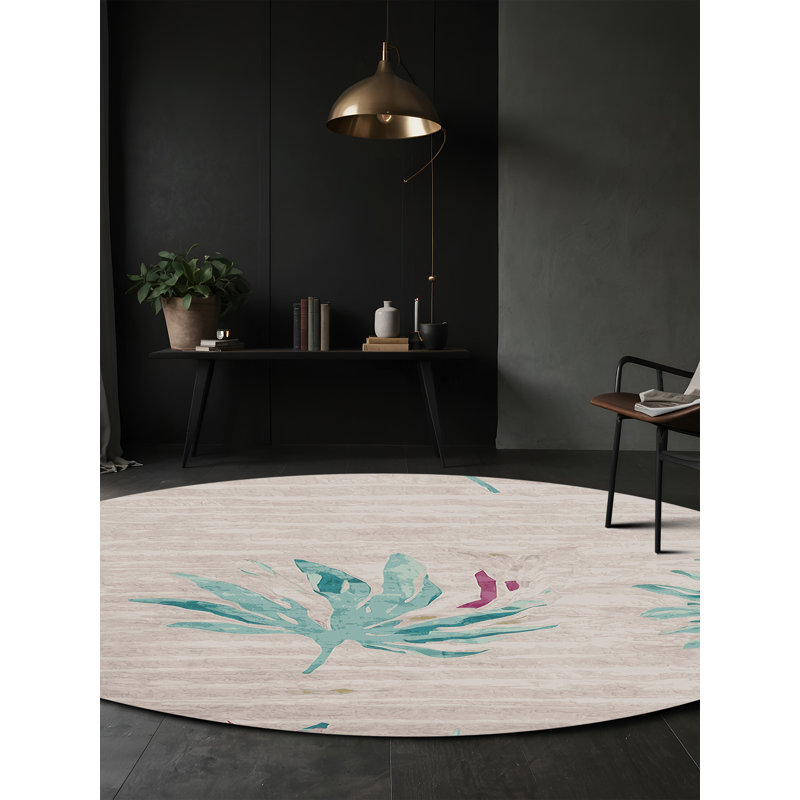 Machine Washable Beige Area Rug, Round 4'