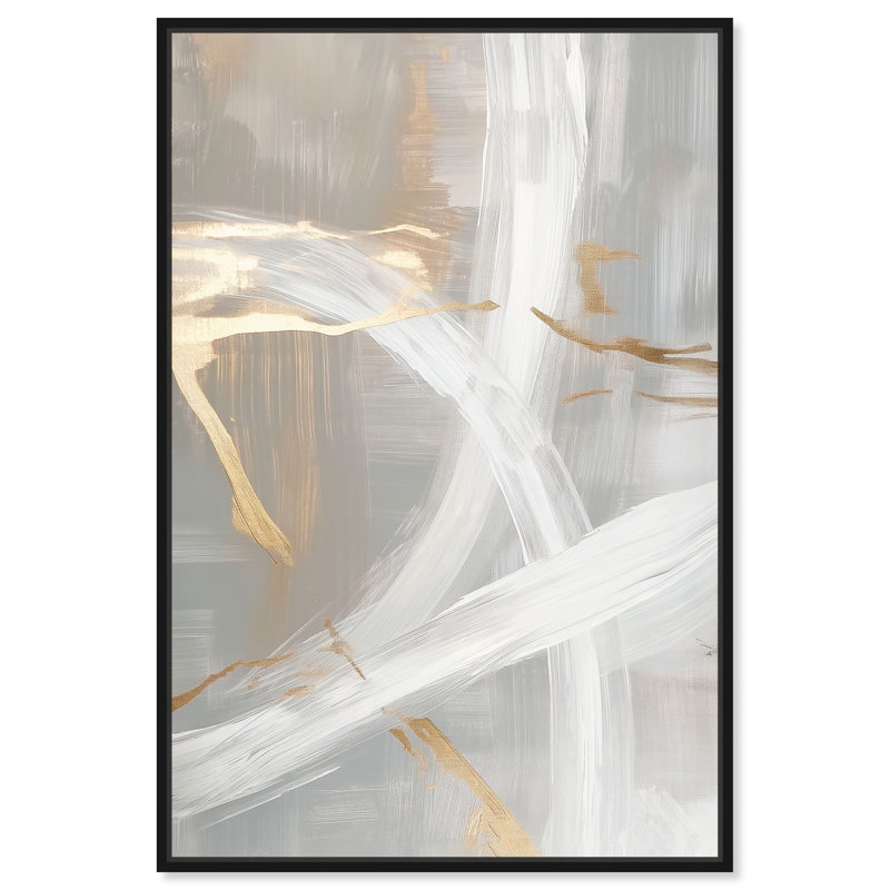 «Silvered Spirals II Canvas Elegant Gold Abstract» par Art Remedy, Cadre noir, H 31 po x l 21 po