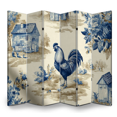 Cloison pliante 6 panneaux à cloisons Royal Vintage Farmhouse Toile Roosters