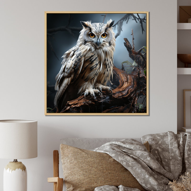 Portrait de hibou III - art mural hibou, Cadre flottant brun, H 16 po x l 16 po x P 1 po